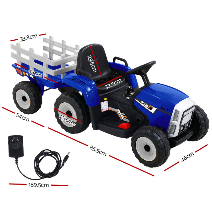 Kids Ride On Blue Tractor Trailer - Battery Operated