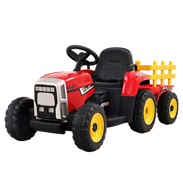 Kids Ride on Red Tractor Trailer - Electric l Battery Operated