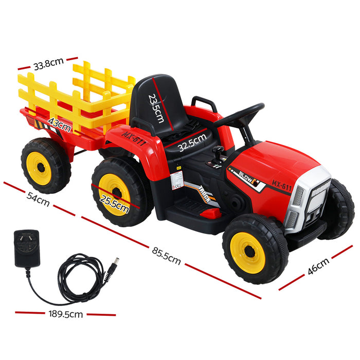 Kids Ride on Red Tractor Trailer - Electric l Battery Operated