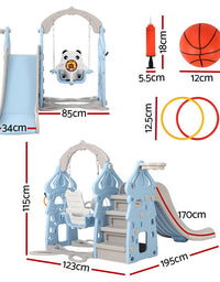 Keezi Kids 170cm Slide and Swing Set Playground Basketball Hoop Ring Outdoor Toys Blue
