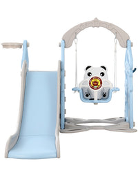 Keezi Kids 170cm Slide and Swing Set Playground Basketball Hoop Ring Outdoor Toys Blue
