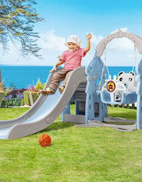 Keezi Kids 170cm Slide and Swing Set Playground Basketball Hoop Ring Outdoor Toys Blue
