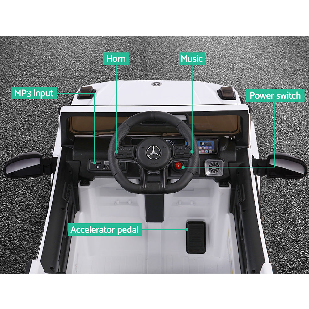 Mercedes-Benz Kids Ride On White Electric Car - AMG G63 Licensed Remote Car (12V)