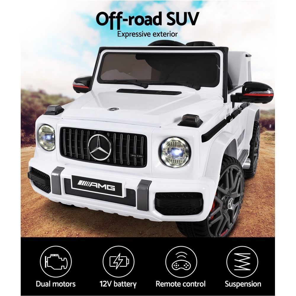 Mercedes-Benz Kids Ride On White Electric Car - AMG G63 Licensed Remote Car (12V)