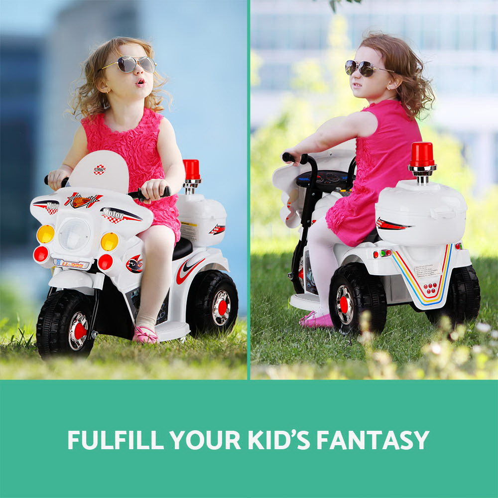 Kids Ride On Electric White Motorbike - Battery Operated