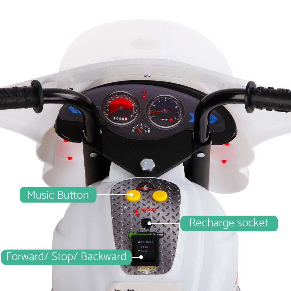 Kids Ride On Electric White Motorbike - Battery Operated