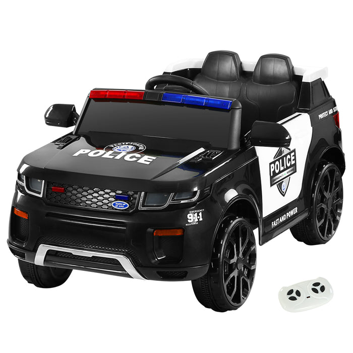 Kids Ride On Black Patrol Police Electric Car - Toy Car with Remote Control (12V)