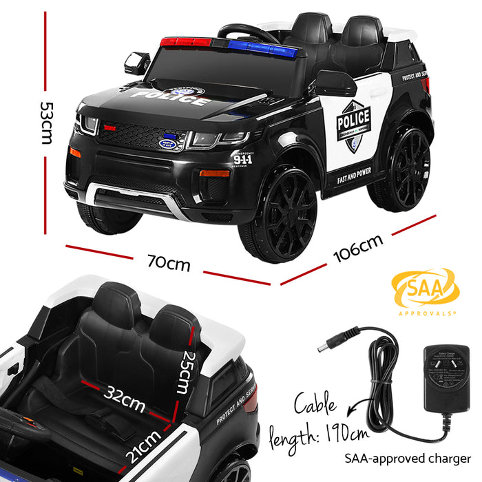 Kids Ride On Black Patrol Police Electric Car - Toy Car with Remote Control (12V)