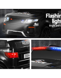 Kids Ride On Black Patrol Police Electric Car - Toy Car with Remote Control (12V)
