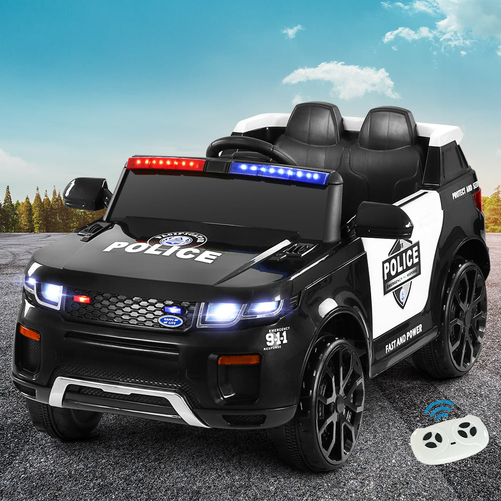 Kids Ride On Black Patrol Police Electric Car - Toy Car with Remote Control (12V)