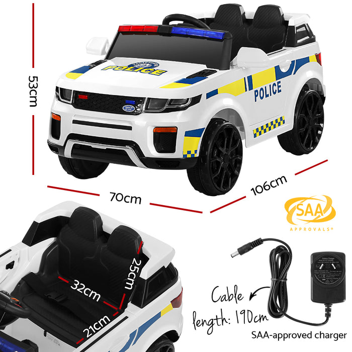 Kids Ride On Electric Patrol Police White Car - Remote Control (12V)