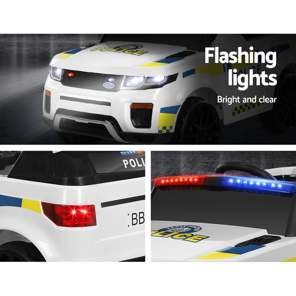 Kids Ride On Electric Patrol Police White Car - Remote Control (12V)