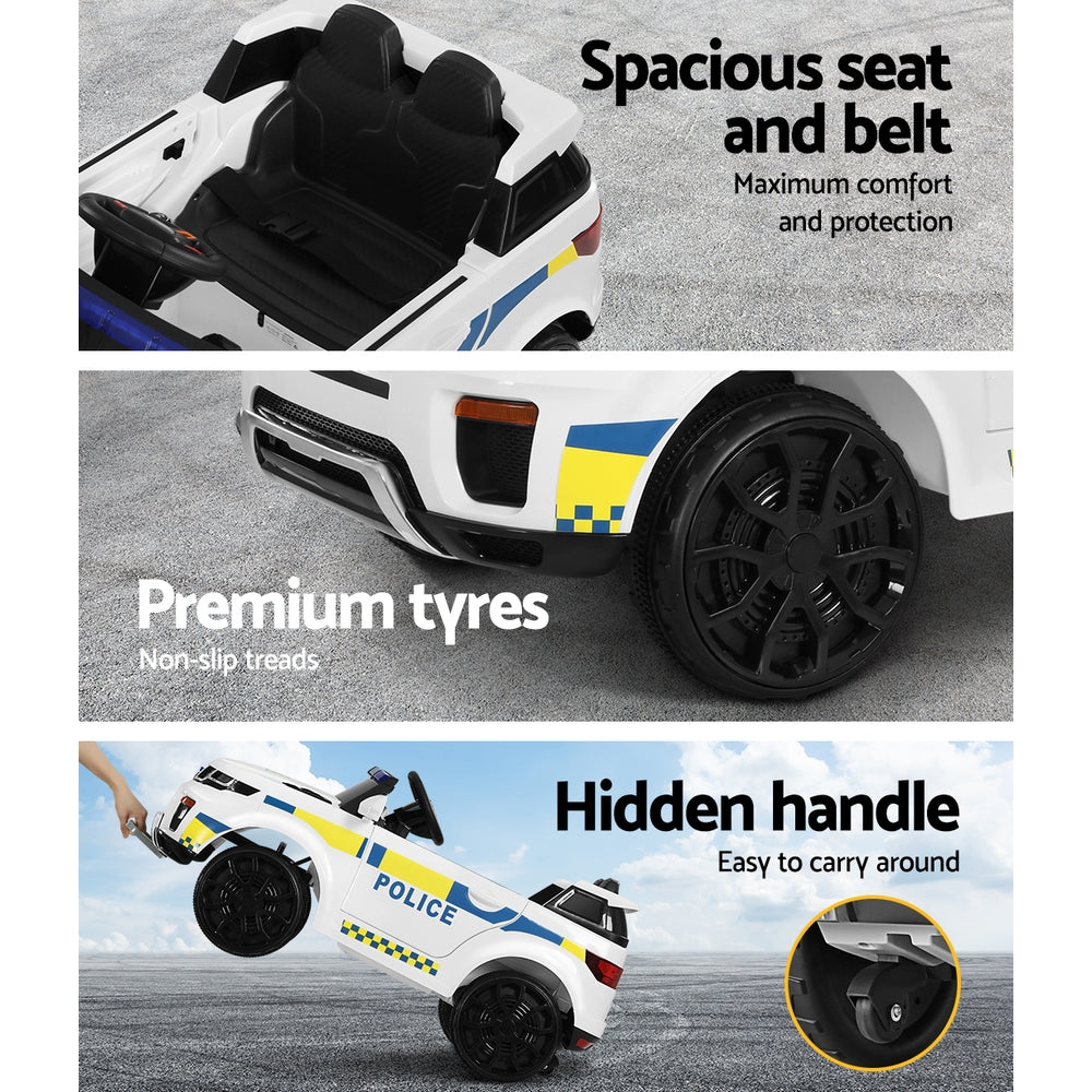 Kids Ride On Electric Patrol Police White Car - Remote Control (12V)