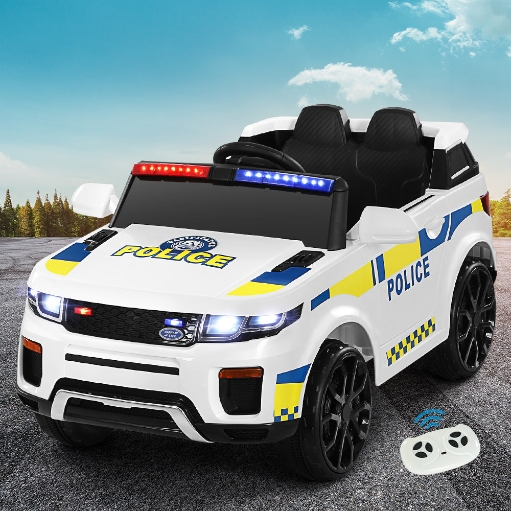 Kids Ride On Electric Patrol Police White Car - Remote Control (12V)