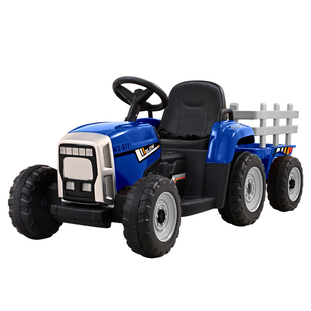 Kids Ride On Blue  Tractor Trailer - Battery Operated
