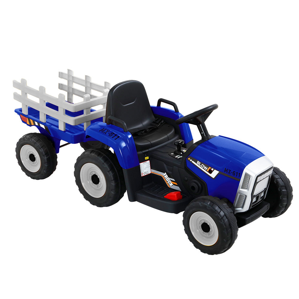 Kids Ride On Blue  Tractor Trailer - Battery Operated