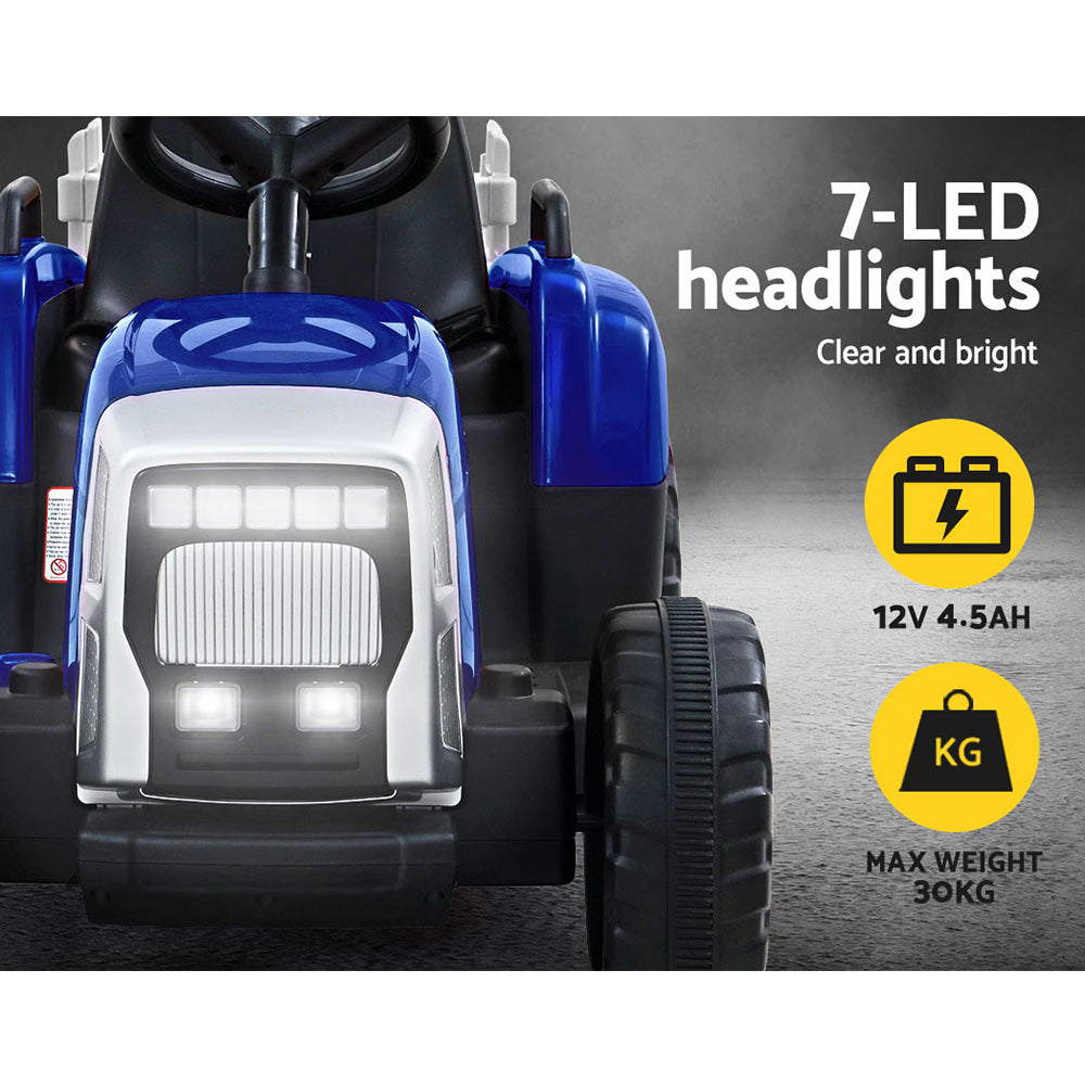 Kids Ride On Blue  Tractor Trailer - Battery Operated