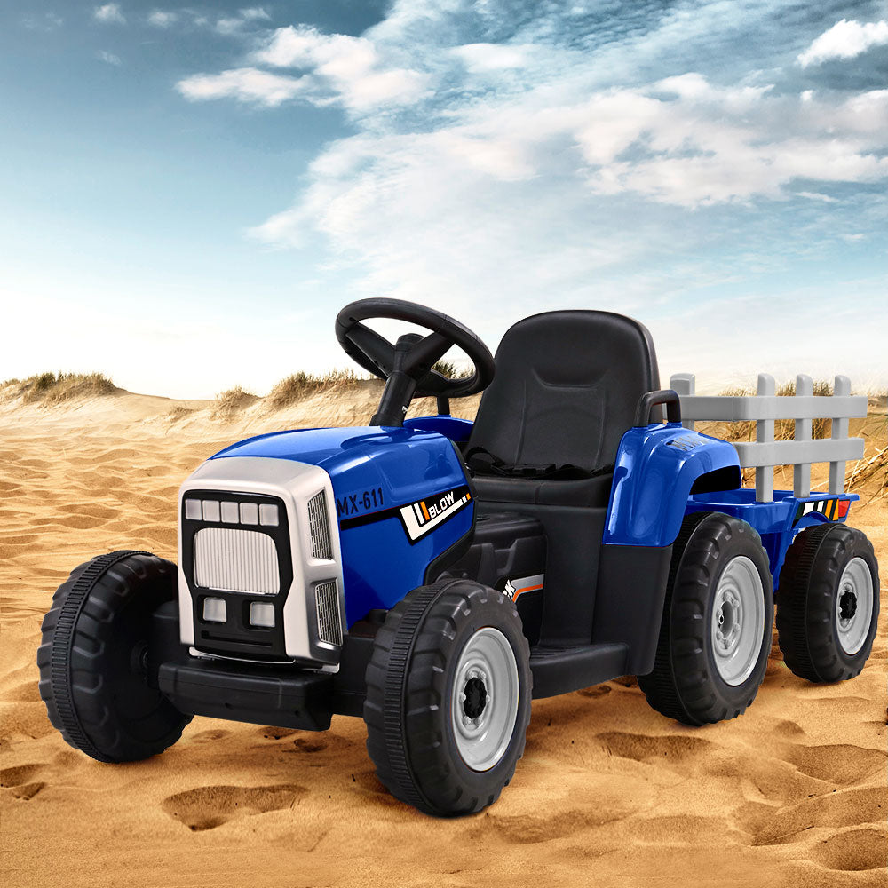 Kids Ride On Blue  Tractor Trailer - Battery Operated