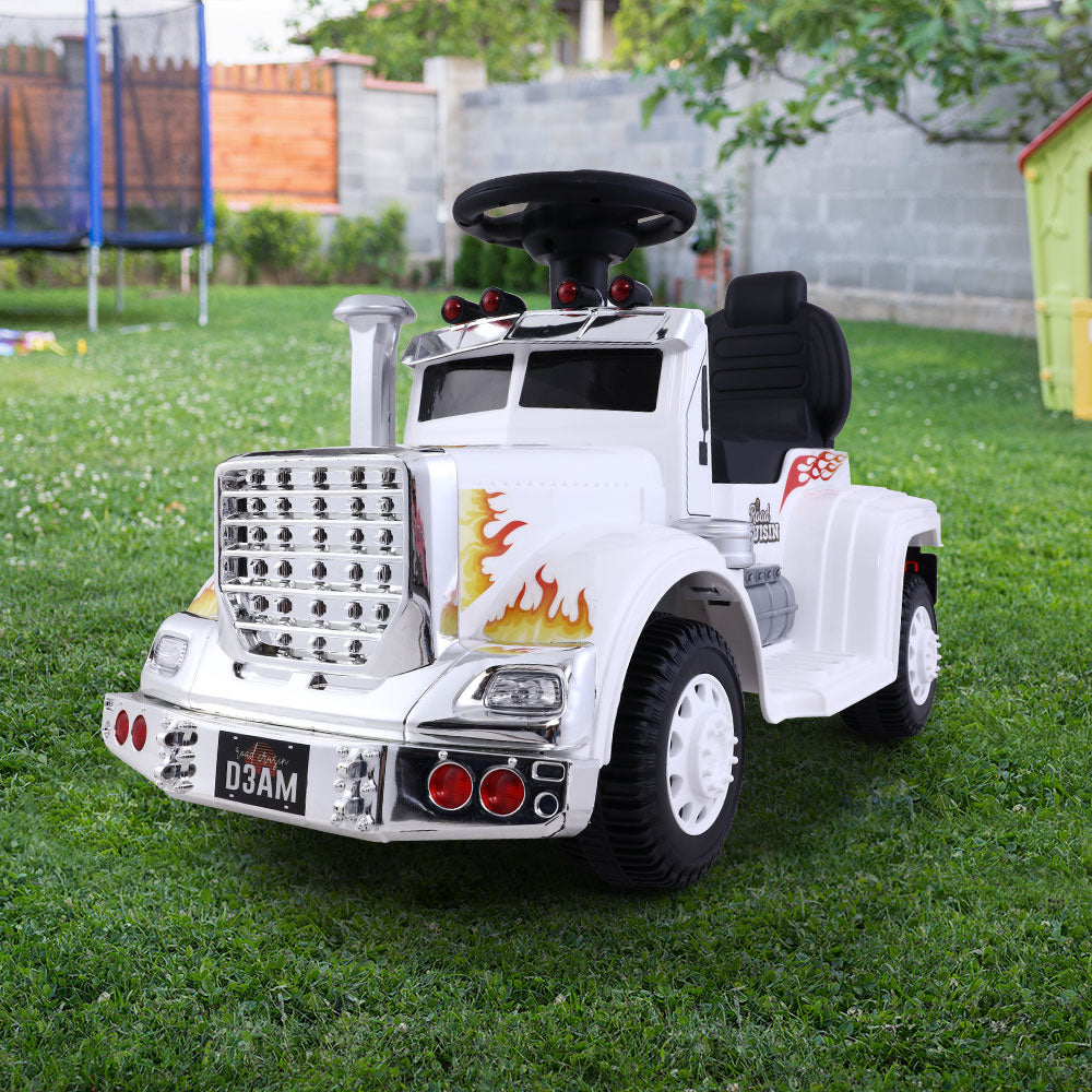 Kids Ride On White Electric Truck - Battery Operated