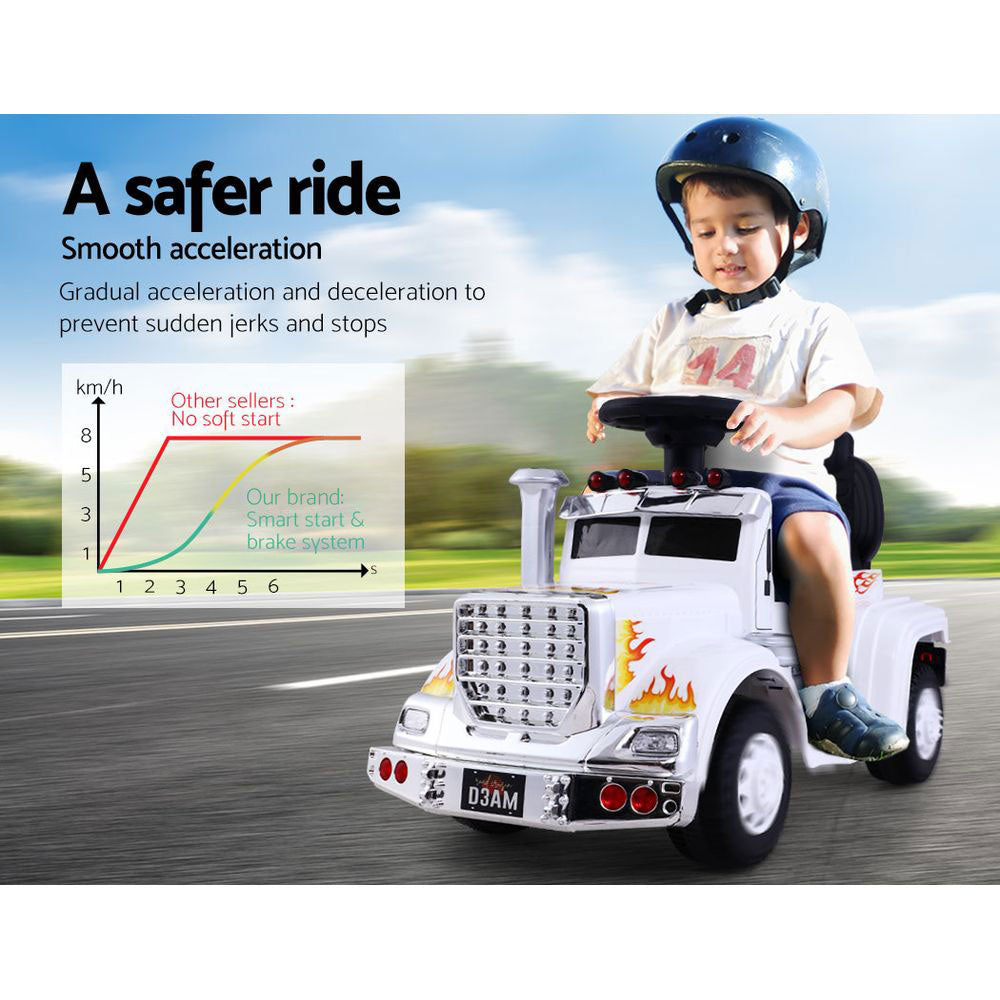 Kids Ride On White Electric Truck - Battery Operated