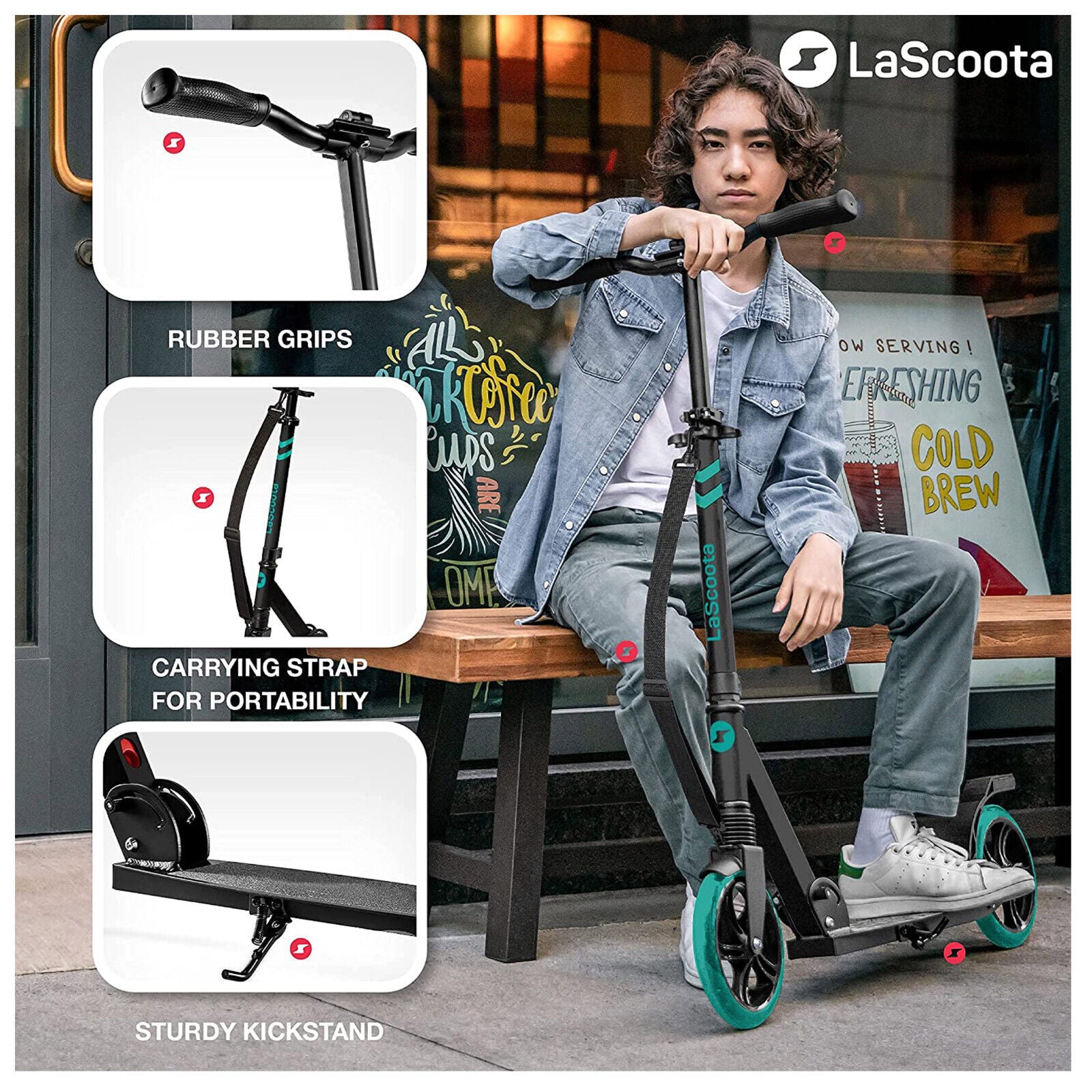 Lascoota Pulse - Adult Kick Push Commuter Scooter l Aqua