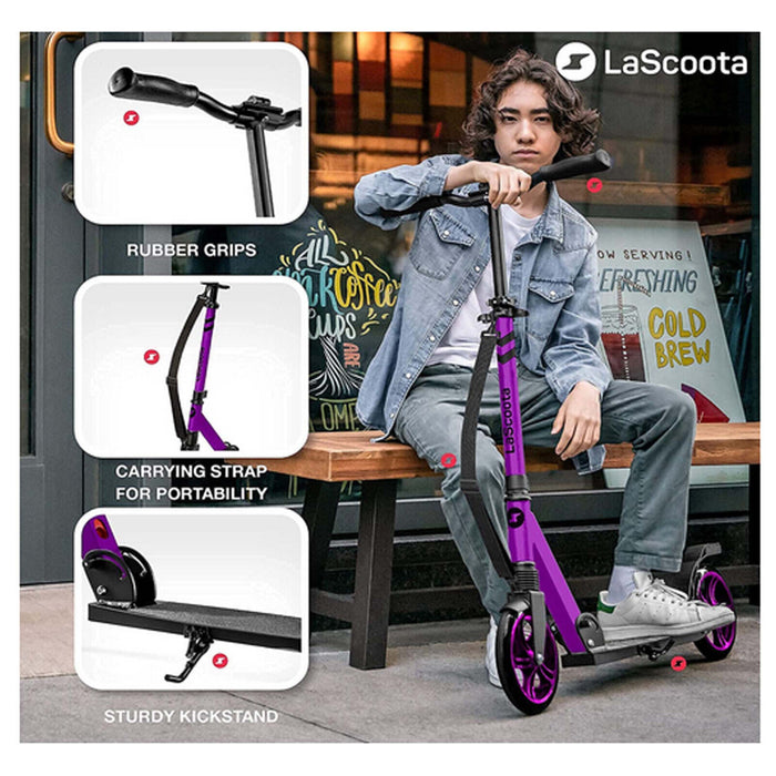 Lascoota Pulse - Adult Kick Push Commuter Scooter  l Plum