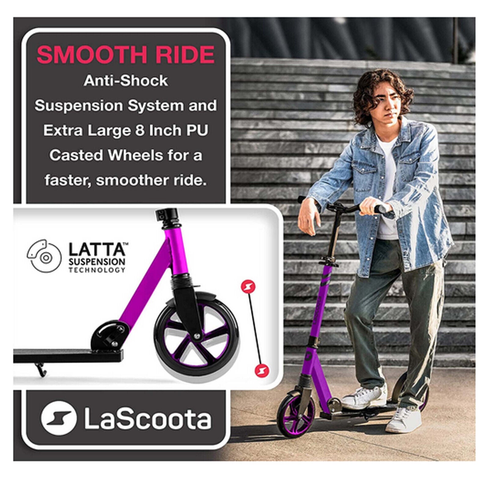 Lascoota Pulse - Adult Kick Push Commuter Scooter  l Plum