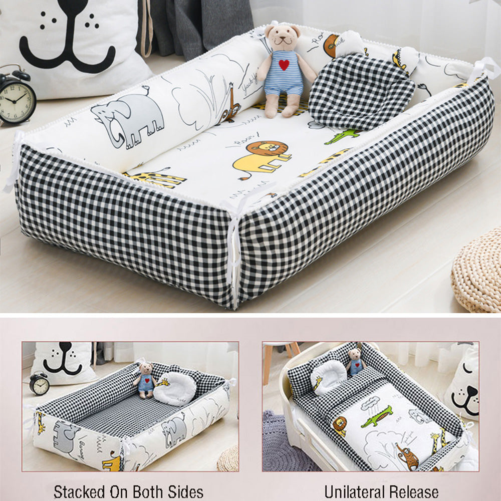 Portable Crib Middle Bed Baby Play Removable Bionic Four PCS Set Cartoon Print