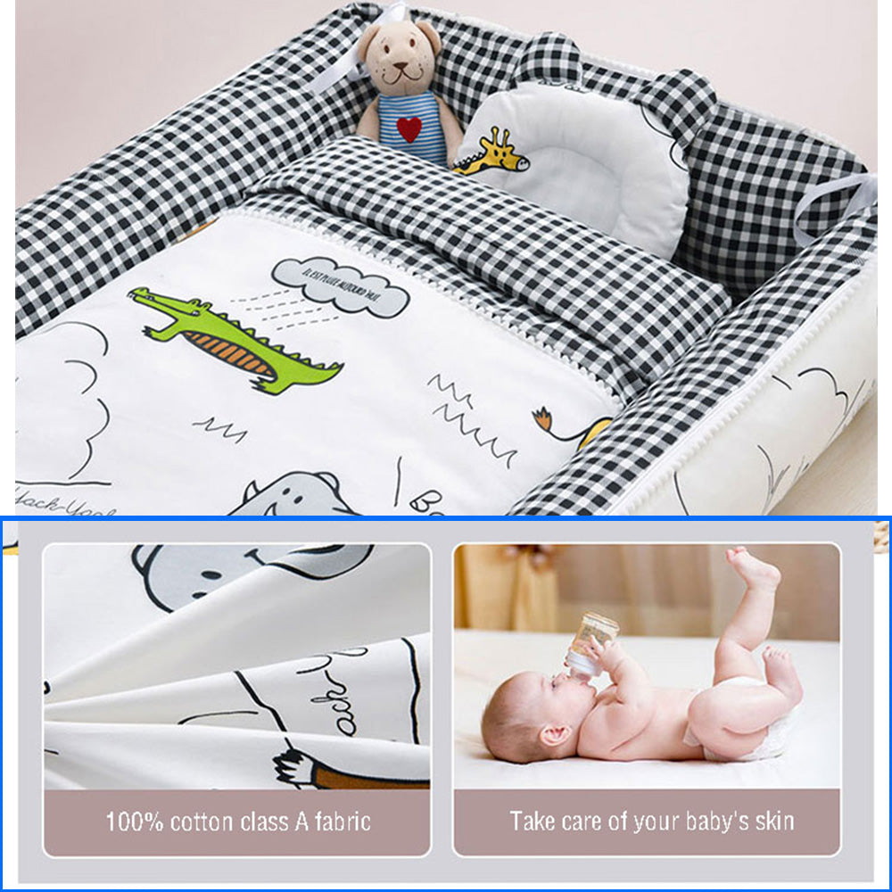 Portable Crib Middle Bed Baby Play Removable Bionic Four PCS Set Cartoon Print