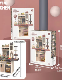65pcs 93cm Children Kitchen Kitchenware Play Toy Simulation Steam Spray Cooking Set Cookware Tableware Gift Brown Color

