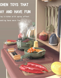 65pcs 93cm Children Kitchen Kitchenware Play Toy Simulation Steam Spray Cooking Set Cookware Tableware Gift Brown Color

