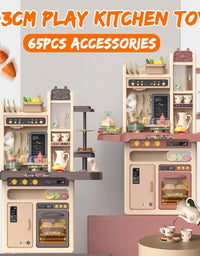 65pcs 93cm Children Kitchen Kitchenware Play Toy Simulation Steam Spray Cooking Set Cookware Tableware Gift Brown Color
