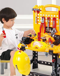 Toy Power Workbench, Kids Power Tool Bench Construction Set with Tools and Electric Drill
