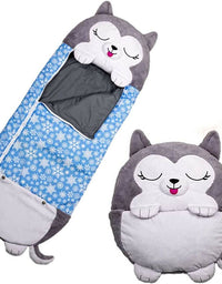 Kids Sleeping Bag Happy Children Toy Plush Grey Husky Large
